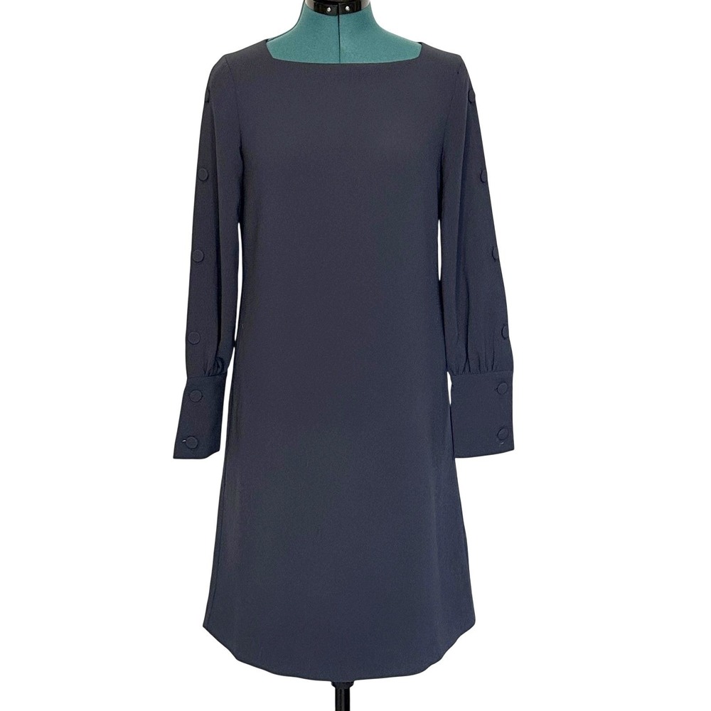 Club‎ Monaco Button Sleeve Dress Womens 0 Navy Shift Knee Length Lined Workwear